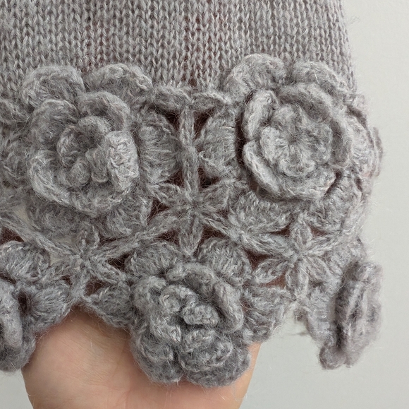 Angora Mohair Manoush crochet floral applique sweater dress Sz M - Picture 8 of 12